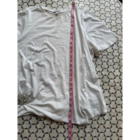 Express White Embellished T-Shirt With Rhinestone Detail Size L 100% Cotton - Picture 7 of 9